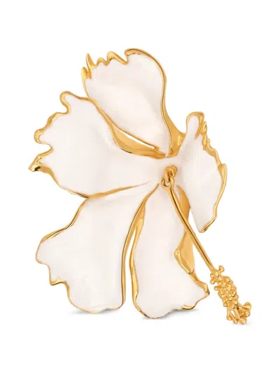 Oscar De La Renta Enamel Folded Hibiscus Brooch In Gold