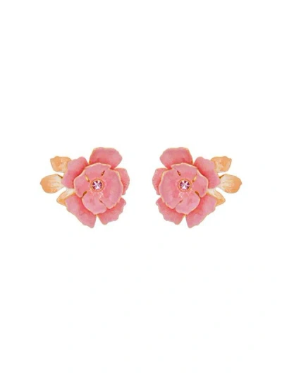 Oscar De La Renta Enamel Gardenia Earrings In Pink