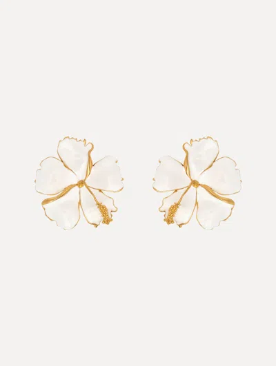 Oscar De La Renta Enamel Hibiscus Clip-on Earrings In Burgundy