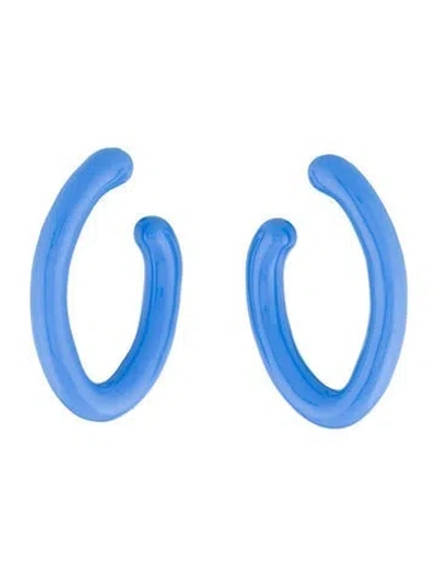Pre-owned Oscar De La Renta Enamel Hoop Earrings In Blue