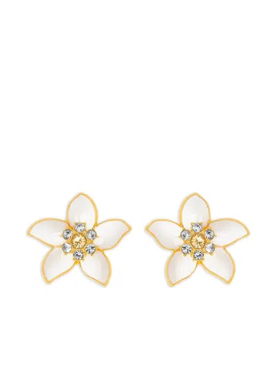 Oscar De La Renta Enamel Jasmine Earrings In Silver
