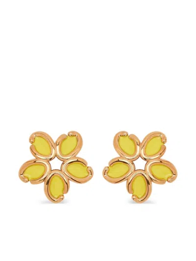 Oscar De La Renta Enamel O Flower Earrings In Yellow