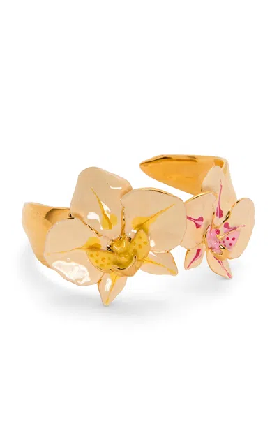 Oscar De La Renta Enamel Orchid Bracelet In Gold