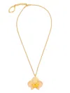 Oscar De La Renta Enamel Orchid Necklace In Gold