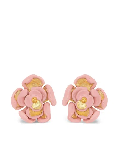 Oscar De La Renta Enamel Rose Clip-on Earrings In Pink
