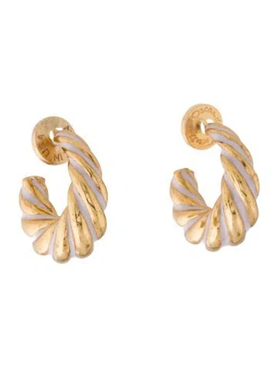 Pre-owned Oscar De La Renta Enamel Spiral Texture Hoop Earrings In Pink