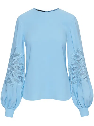 Oscar De La Renta English Rose Bluse In Blau