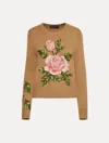 Oscar De La Renta English Rose Cross Stich Pullover In Brown