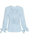 Oscar De La Renta English Rose Cut-out Georgette Blouse In Blue