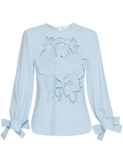 Oscar De La Renta English Rose Cut-out Georgette Blouse In Blue