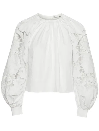Oscar De La Renta English Rose Cut-out Poplin Blouse In White