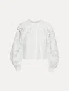Oscar De La Renta English Rose Cutout Cotton Poplin Blouse