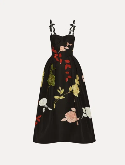 Oscar De La Renta English Rose Embroidered Cocktail Dress In Black