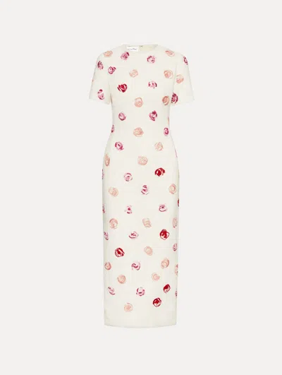 Oscar De La Renta English Rose Embroidered Tweed Dress In Neutral