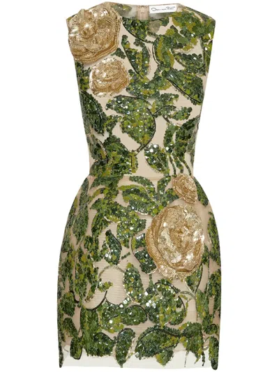 Oscar De La Renta English Rose Embroidery Dress In Neutrals