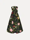 Oscar De La Renta Strapless English Roses Faille Tea-length Dress