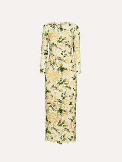 Oscar De La Renta English Rose Guipure Dress In Yellow