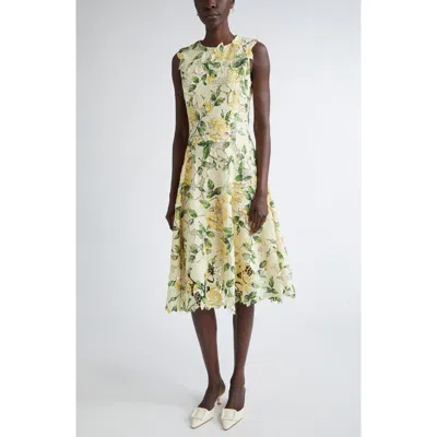 Oscar De La Renta English Rose Guipure Lace Fit & Flare Dress In Yellow/soft Yellow