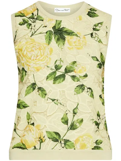 Oscar De La Renta English Rose Guipure Tank Top In Yellow
