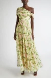 Oscar De La Renta English Rose One Shoulder Silk Chiffon Gown In Multi