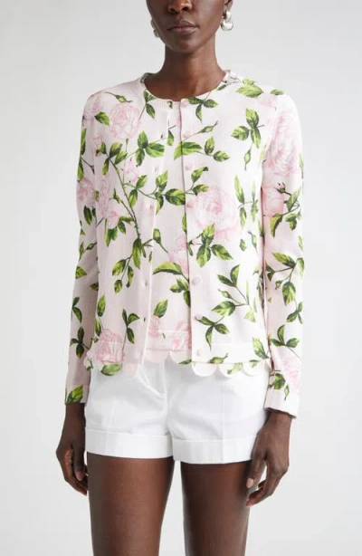 Oscar De La Renta English Rose Print Cardigan
