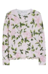Oscar De La Renta English Rose Printed Crewneck Cardigan With Scalloped Trim In Pink/blush