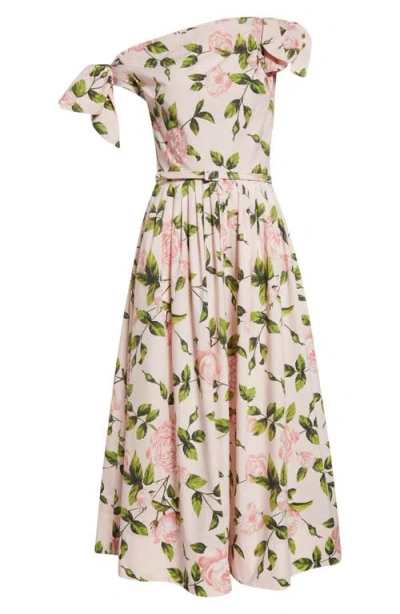 Oscar De La Renta Tie Off-the-shoulder English Roses Poplin Midi Dress In Pinkblush
