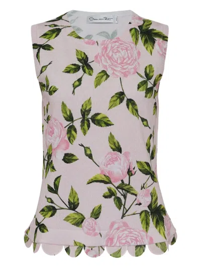 Oscar De La Renta English Rose-print Scallop-hem Top In Pink