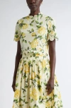 Oscar De La Renta English Rose Print Stretch Cotton Crop Top In Yellow