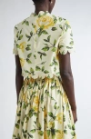Oscar De La Renta English Roses Scalloped Crop Poplin Blouse In Yellow/soft Yellow