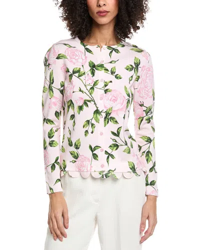 Oscar De La Renta Long Sleeve English Rose Print Cardigan In Multi