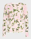 Oscar De La Renta English Rose Printed Crewneck Cardigan With Scalloped Trim In Pink/blush