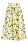 Oscar De La Renta Printed Cotton Poplin Midi Skirt In Yellow/soft Yellow