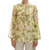 Oscar De La Renta English Rose Silk Chiffon Blouse In Pink/yellow In Multi