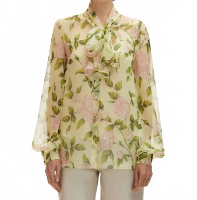Oscar De La Renta English Rose Silk Chiffon Blouse In Pink/yellow In Multi