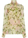 Oscar De La Renta English Rose Silk Chiffon Blouse In Neutrals