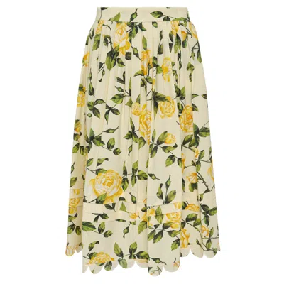 Oscar De La Renta English Roses & Scallop Trim Skirt In Multi