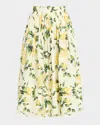 Oscar De La Renta Printed Cotton Poplin Midi Skirt In Yellowsoft Yellow