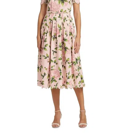 Oscar De La Renta English Roses Poplin Midi Dress In Pink/blush In Multi