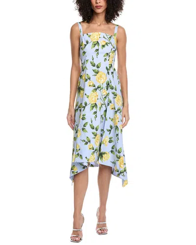 Oscar De La Renta English Roses Poplin Midi Dress In Yellow