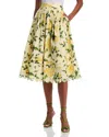 Oscar De La Renta Printed Cotton Poplin Midi Skirt In Yellow/sof