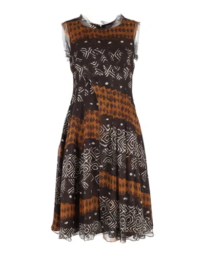 Oscar De La Renta Ethnic Print Sleeveless Dress In Brown Silk In Black