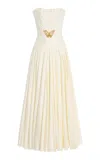 Oscar De La Renta Exclusive Belted Pleated Cotton-twill Maxi Dress In Neutral