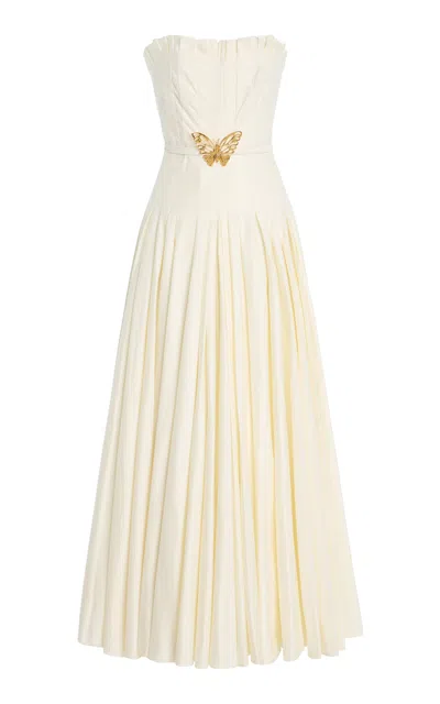 Oscar De La Renta Exclusive Belted Pleated Cotton-twill Maxi Dress In Neutral
