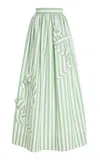 Oscar De La Renta Exclusive Riviera Appliquéd Striped Cotton Midi Skirt