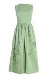 Oscar De La Renta Exclusive Riviera Floral-appliquéd Cotton Midi Dress In Green