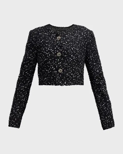 Oscar De La Renta Eyelash Fil Coupe Crop Jacket In Black/white