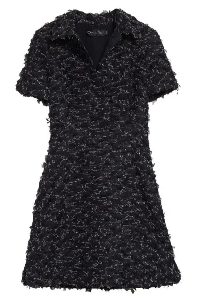 Oscar De La Renta Eyelash Tweed A-line Cocktail Dress In Dark Navy