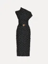 Oscar De La Renta Draped Eyelash Tweed Midi Dress In Black