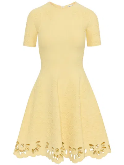 Oscar De La Renta Eyelet-embellished Jacquard Mini Dress In Banana